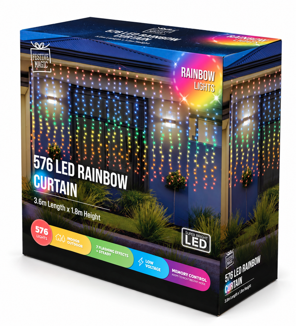 Rainbow LED Curtain Lights 3.6 × 1.8 m