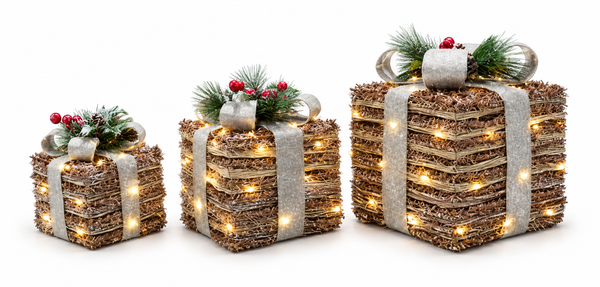 LED Pine and Berry Presents – 3 Piece Set
