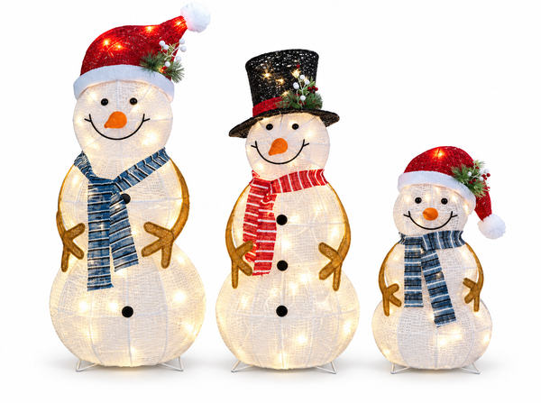 LED Mesh-Tinsel Snowman Family – 3 Piece Set