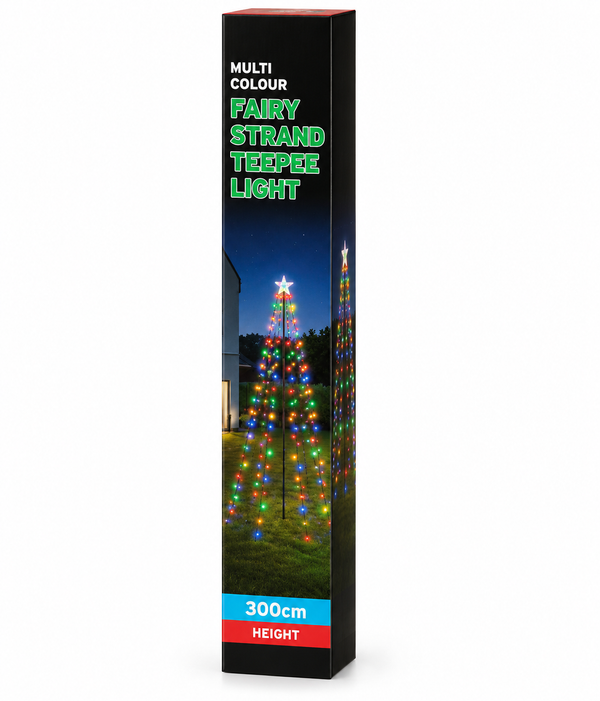 Multicolour Fairy Light Teepee Christmas Tree 3 m