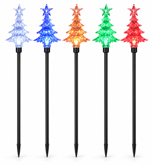 Solar Christmas Tree Path Poles – 5 Piece Set