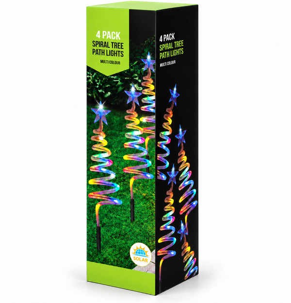 Solar LED Spiral Tree Path Lights – 4 Piece Set