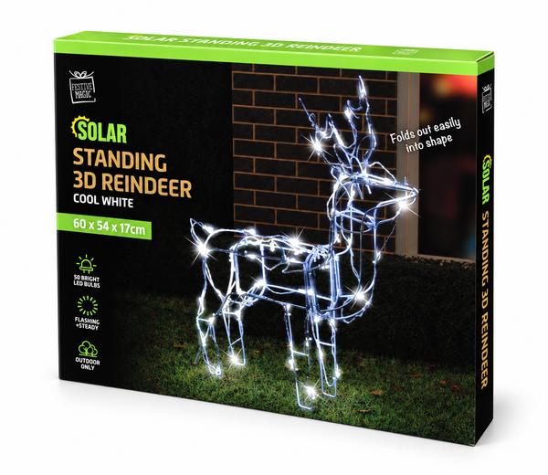 Solar LED Standing Reindeer – Cool White