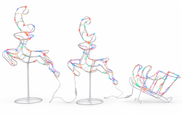 Solar LED Leaping Reindeer and Sleigh – Multicolour