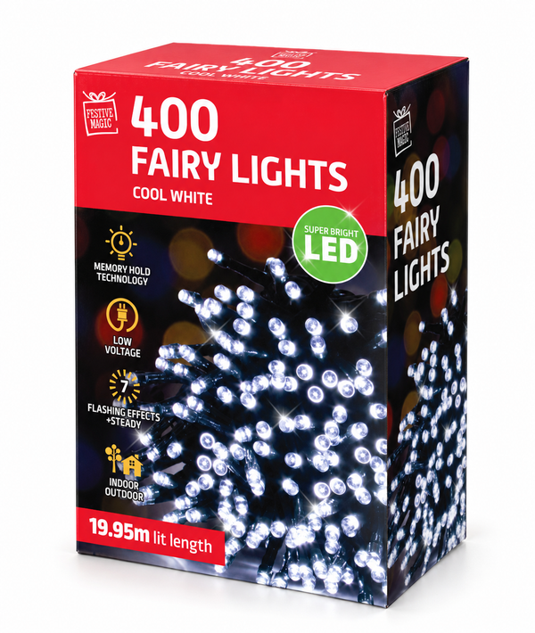 Cool White Flashing LED Fairy Lights – 400 Lights