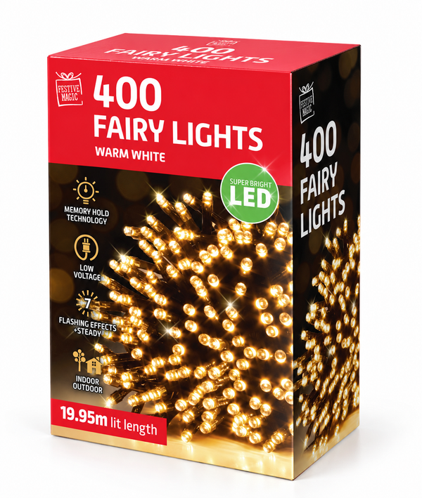 Warm White Flashing LED Fairy Lights – 400 Lights