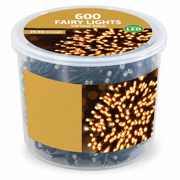 LED Fairy Lights with Timer 600 – Vintage Gold