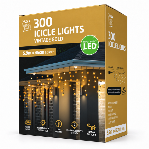 LED Icicle Lights 300 – Vintage Gold