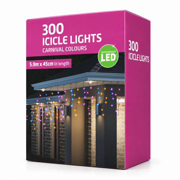 LED Icicle Lights 300 – Carnival Colours