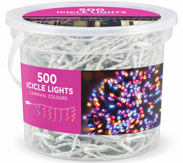 LED Icicle Lights 500 – Carnival Colours