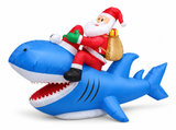 Santa riding a blue shark, 2.5 m airpowered Christmas decoration