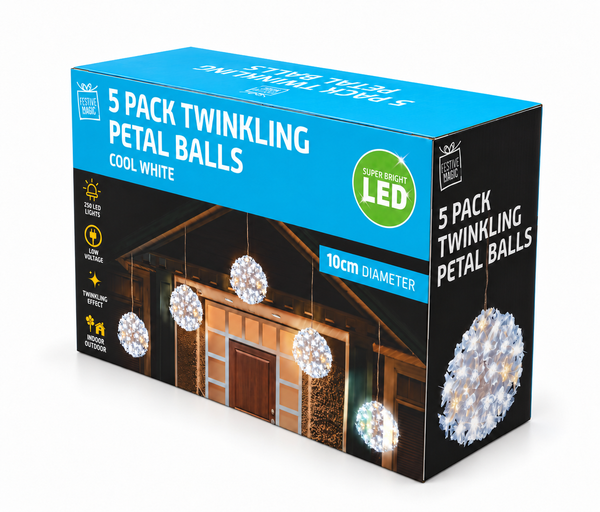 Twinkling LED Petal Balls 10cm – 5 Piece Set