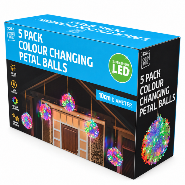 Colour Changing LED Petal Balls 10cm – 5 Piece Set