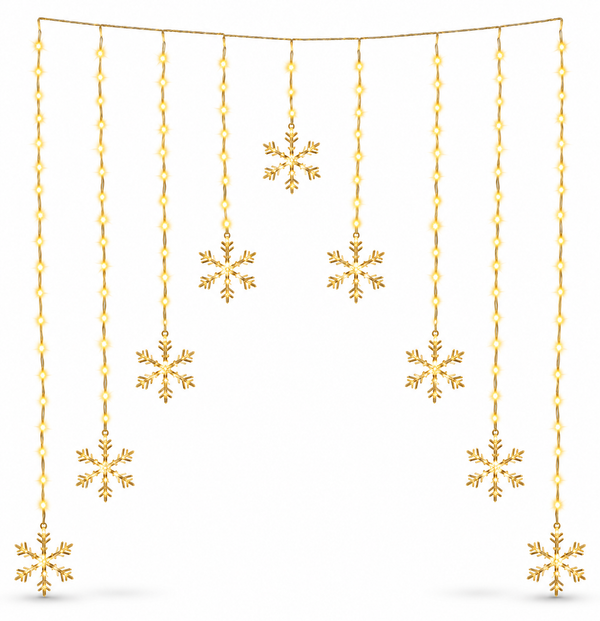Gold LED Snowflake Curtain Lights