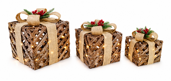 LED Pine and Berry Topper Presents – 3 Piece Set