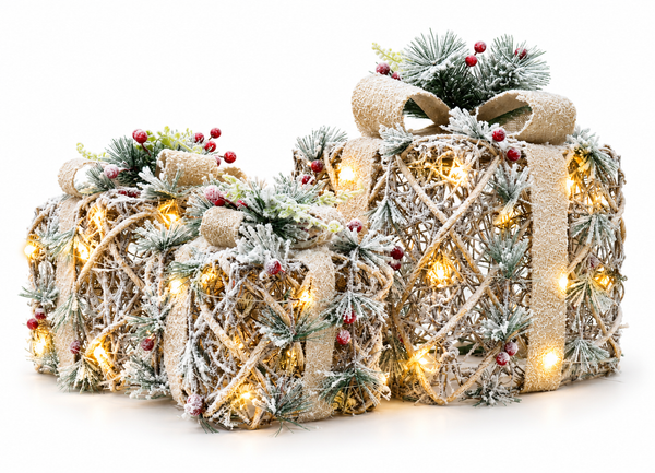 Deluxe LED Snowy Pine Presents – 3 Piece Set