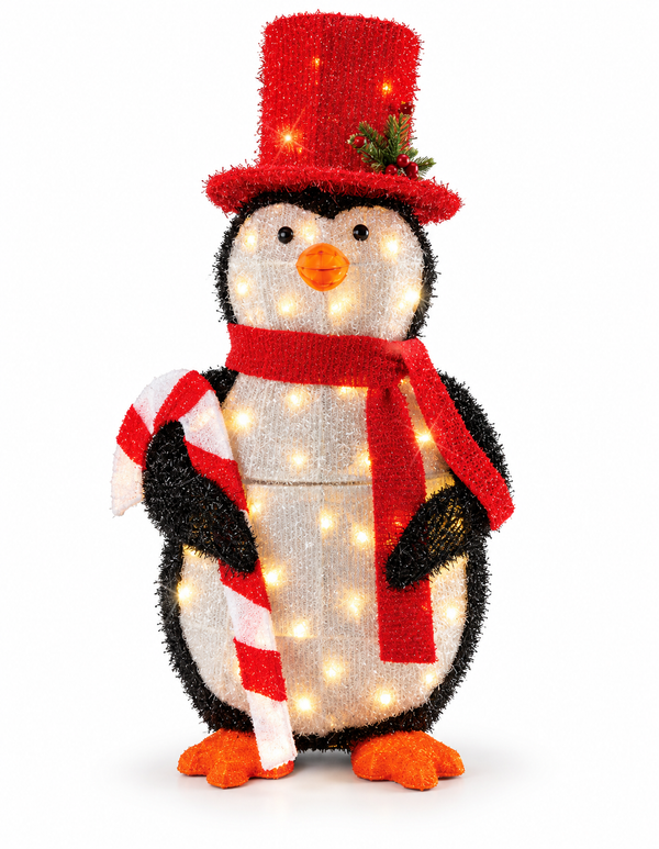 LED Tinsel Penguin with Top Hat 82 cm