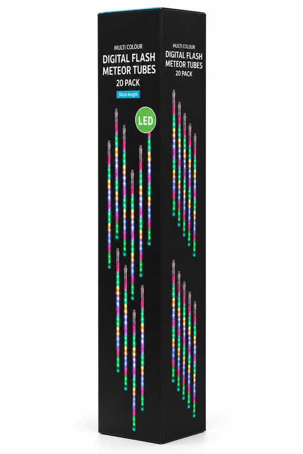 Multicolour LED Waterfall Meteor Tubes – 20 Pack