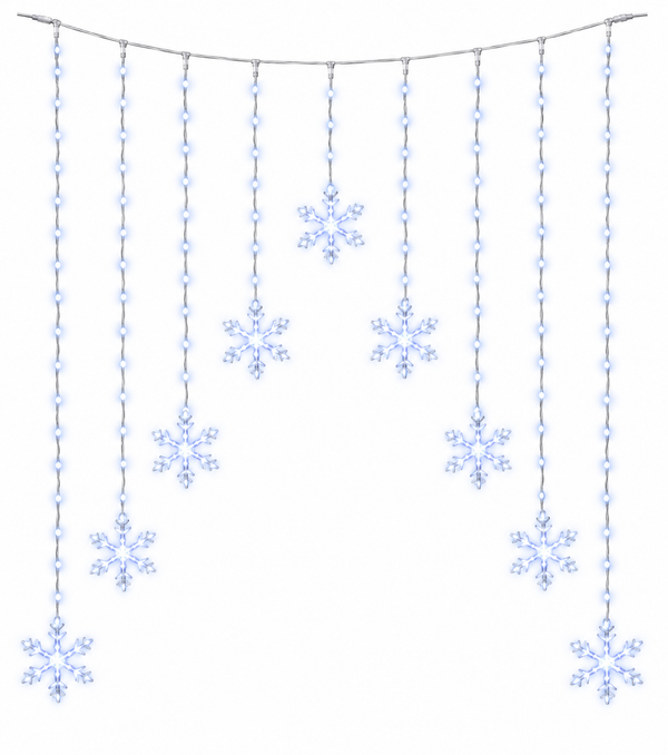 Cool White LED Snowflake Curtain – 9 Snowflakes