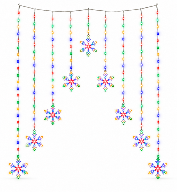 Multicolour LED Snowflake Curtain – 9 Snowflakes