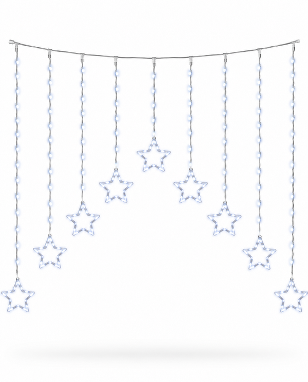 Cool White LED Star Curtain – 9 Stars