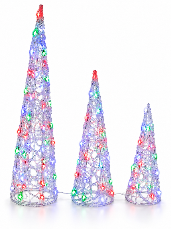 Twinkling LED Acrylic Cone Trees – 3 Piece Set