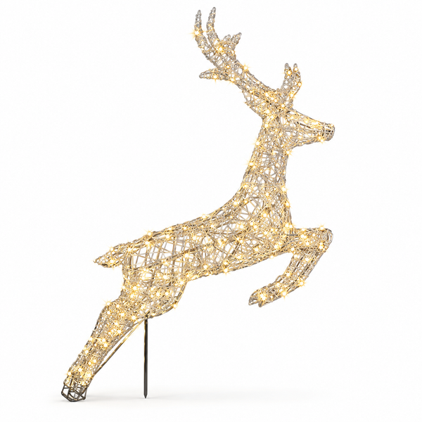 Twinkling LED Rattan-Style Leaping Reindeer