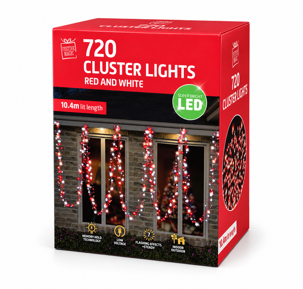 Red and White LED Cluster Lights – 720 Lights