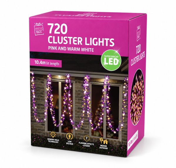 Pink and Warm White LED Cluster Lights – 720 Lights