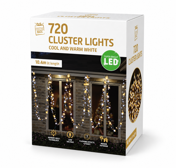 Cool and Warm White LED Cluster Lights – 720 Lights