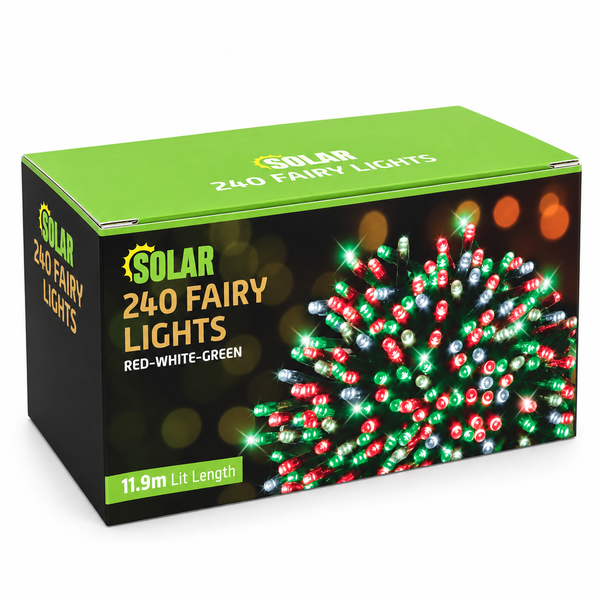 Solar LED Fairy Lights – 240 Red, White and Green