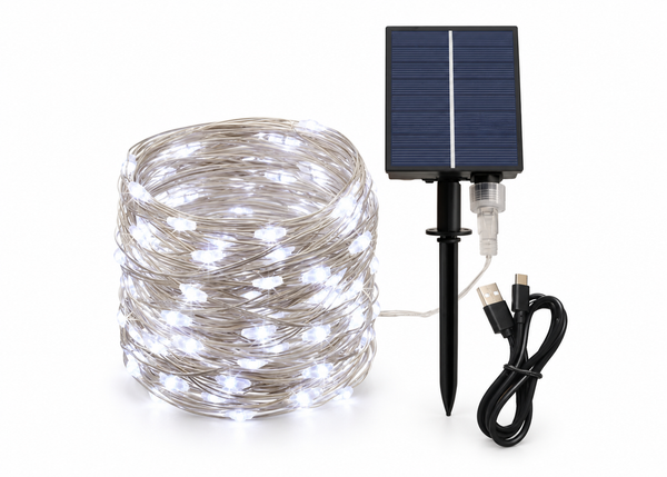 Solar and USB LED Wire Lights – 200 Cool White