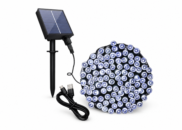 Solar and USB LED Fairy Lights – 300 Cool White, 29.9m
