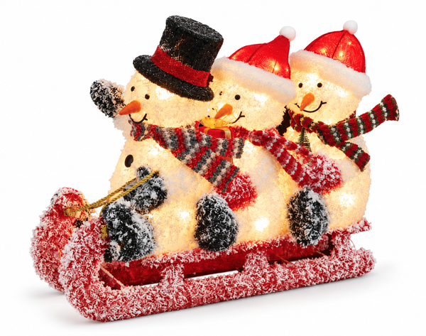 LED Frosty Snowmen on Sled 75 cm