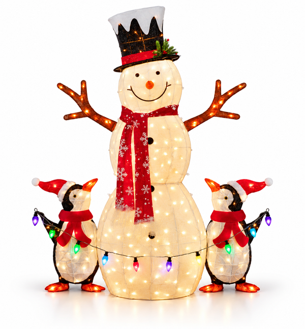 LED Tinsel Snowman with Penguins 150 cm