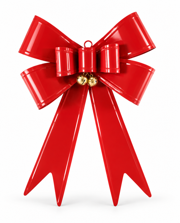 Large Red Metal Christmas Bow with Bells – 60 x 45 x 7 cm