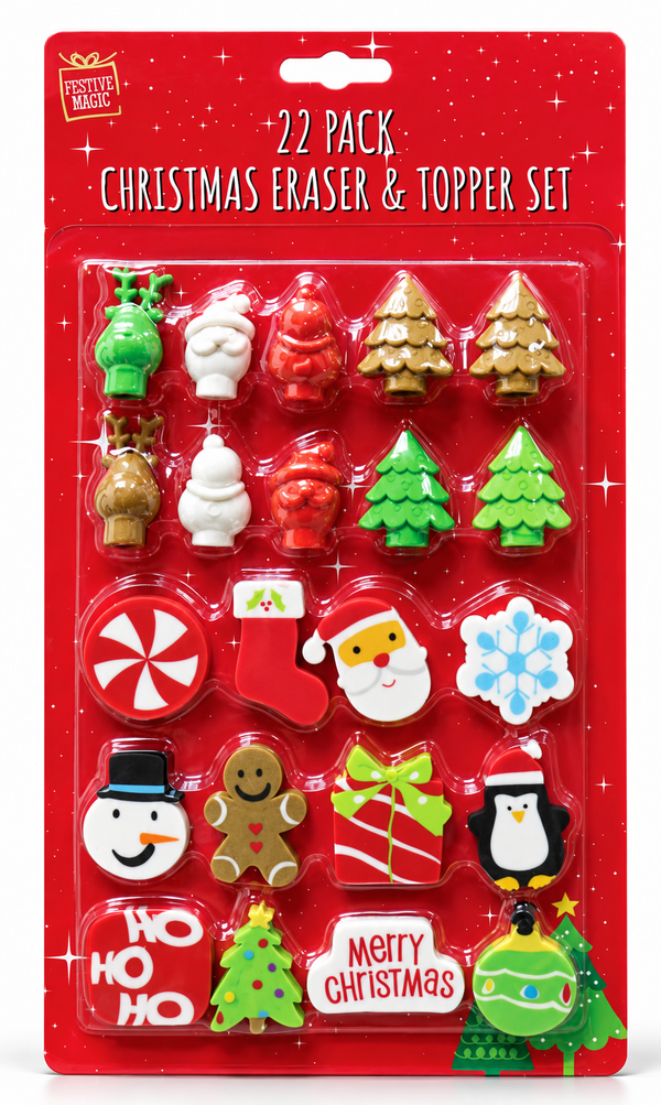 Christmas Erasers and Pencil Toppers – 22 Pack
