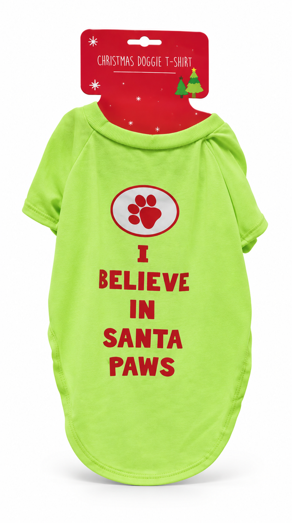 Pet Christmas T-Shirt - I Believe In Santa Paws