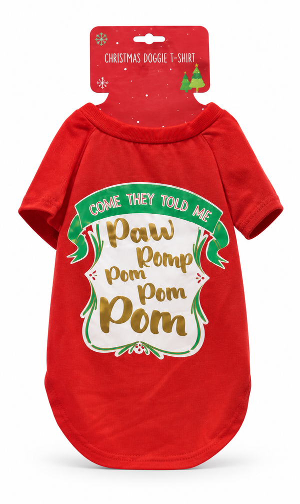 Pet Christmas T-Shirt - Paw Romp Pom Pom Pom
