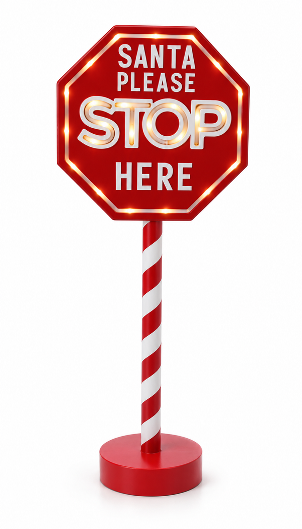 LED Santa Stop Here Sign – 62 cm