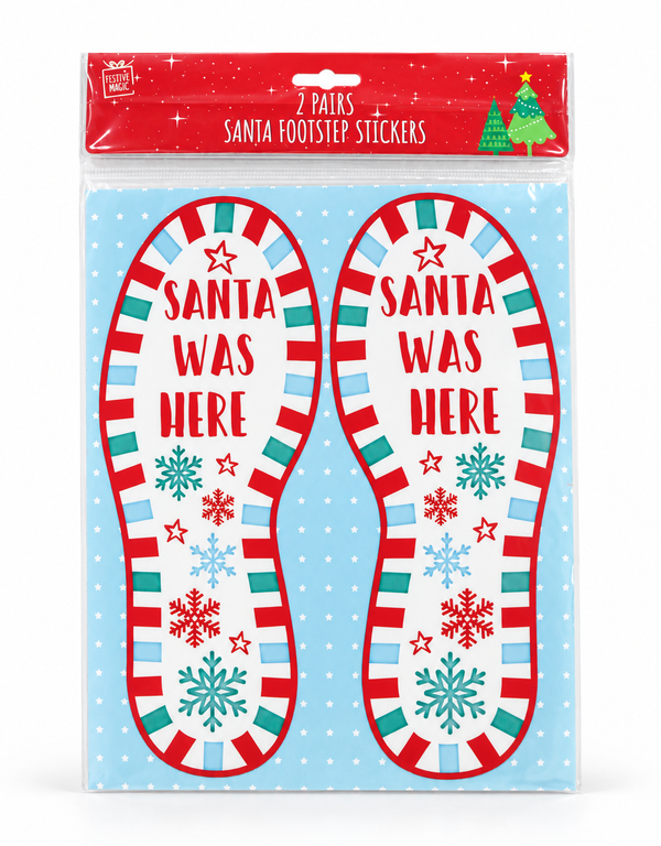 Santa Was Here Footprint Floor Clings - 2 Pairs