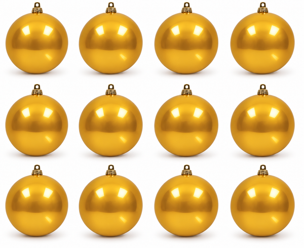 Gold UV-Stable Christmas Baubles 70mm – 12 Pack