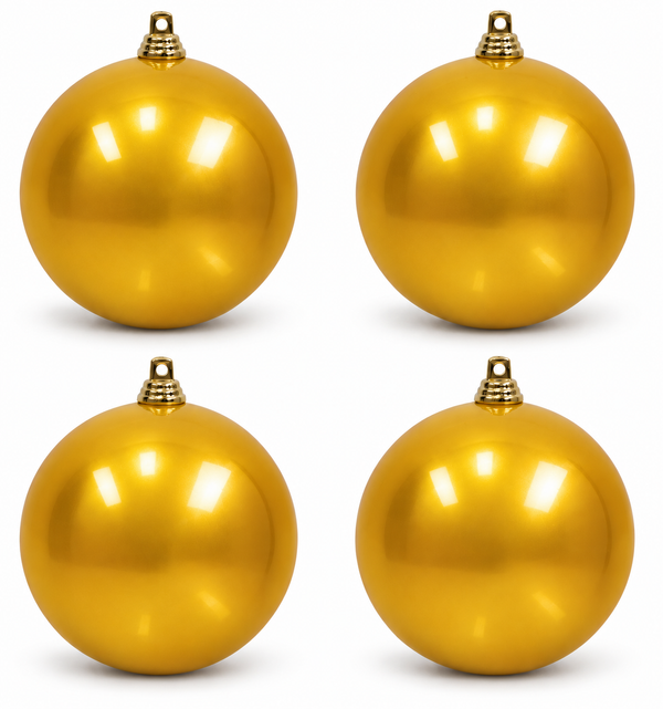 Gold UV-Stable Christmas Baubles 100mm – 4 Pack