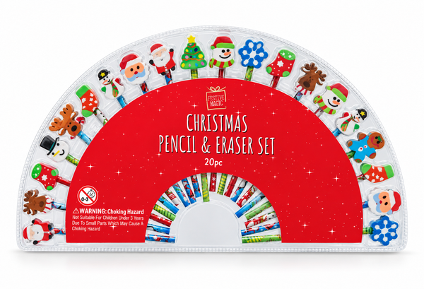 Christmas Pencils and Erasers – 20 Pack