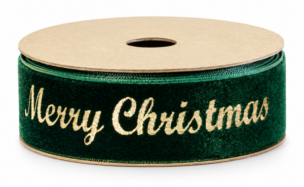 Velvet Foil Christmas Ribbon - 25 mm x 2.5 m