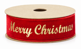 Velvet Foil Christmas Ribbon - 25 mm x 2.5 m