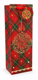 Plaid Christmas Bottle Gift Bag with Foil Motif