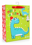 Large Christmas Dinosaur Gift Bag with Glitter Detail