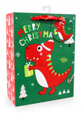 Large Christmas Dinosaur Gift Bag with Glitter Detail