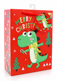 Large Christmas Dinosaur Gift Bag with Glitter Detail